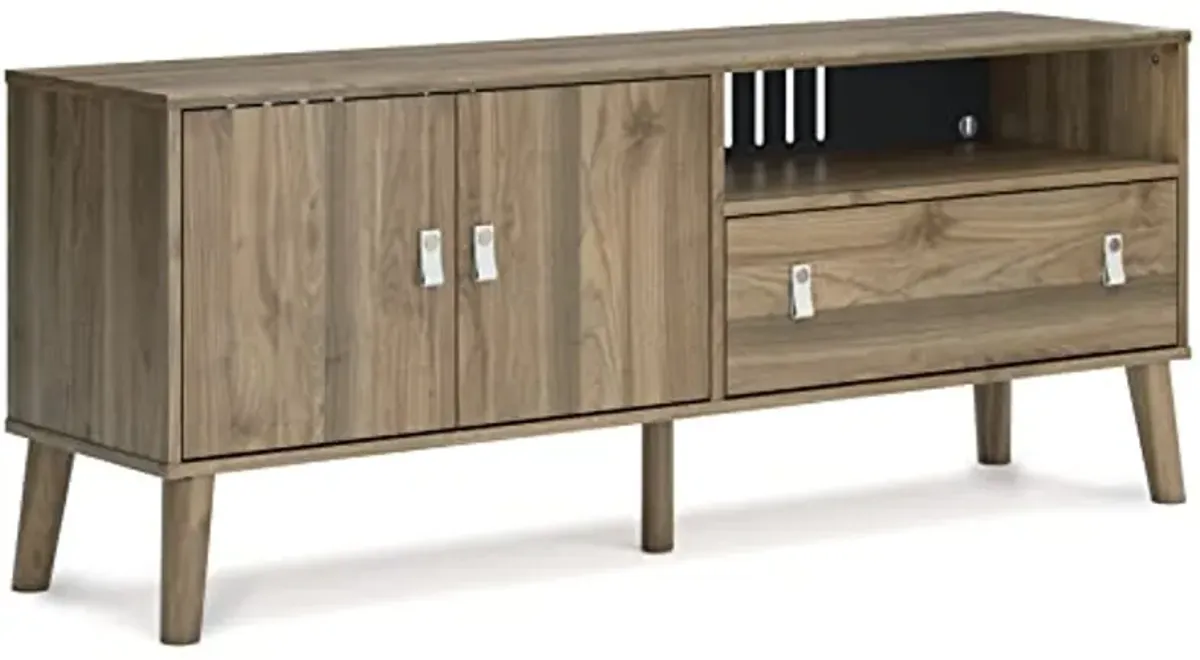 Signature Design by Ashley Aprilyn Contemporary Medium TV Stand up to 59" with 1 Drawer and 2 Shelves, Light Brown