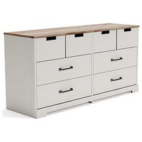 Signature Design by Ashley Vaibryn Farmhouse 6 Drawer Dresser with Smooth-Gliding Drawers and Safety Stop, White & Light Brown