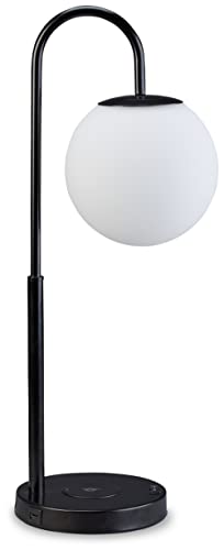 Signature Design by Ashley Walkford Contemporary 24.25" Metal Desk Lamp with Wireless Charging & USB Port, Black