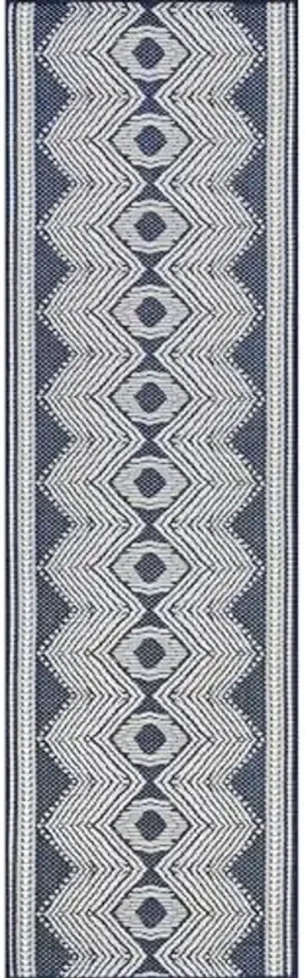 Nuloom Ranya Navy/Ivory, 2' x 8', Tribal Geometric, Soft and Cozy, High Traffic, Stain Resistant, Easy Clean, Durable Runner for Indoor/Outdoor Patio, Deck, Porch, Garden, Courtyard