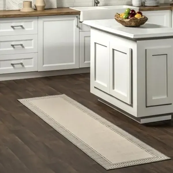 Nuloom Asha Light Grey/Ivory, 2' x 8', Casual, Striped Border, Soft and Cozy, High Traffic, Stain Resistant, Easy Clean, Durable Runner for Indoor/Outdoor Patio, Deck, Porch, Garden, Courtyard