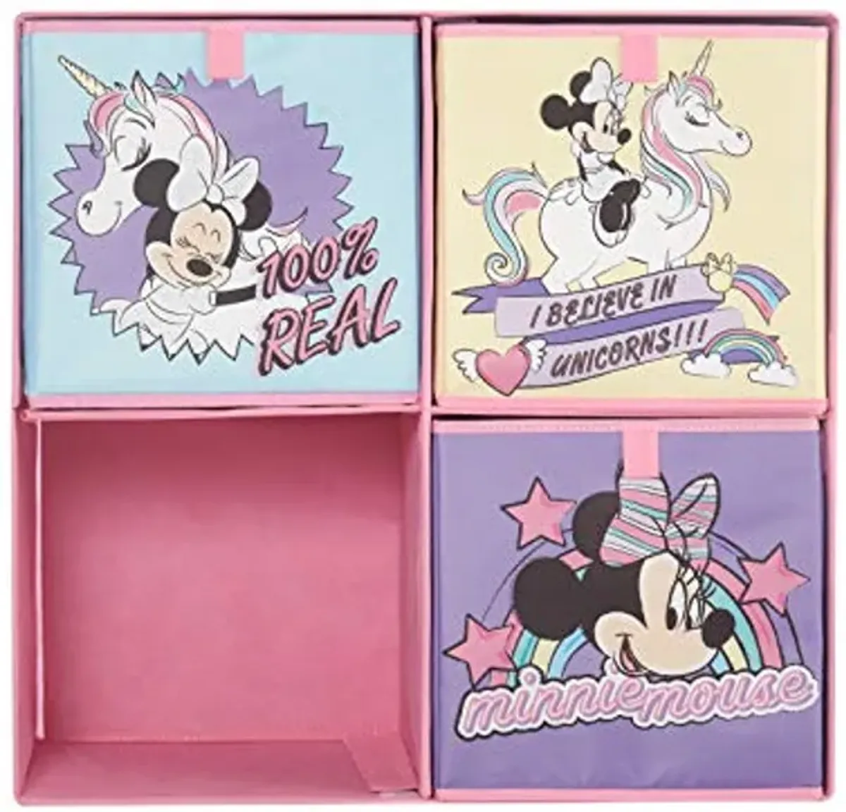 Idea Nuova Disney Minnie Mouse Collapsible Soft Storage Cubby with 3 Collapsible Cubes