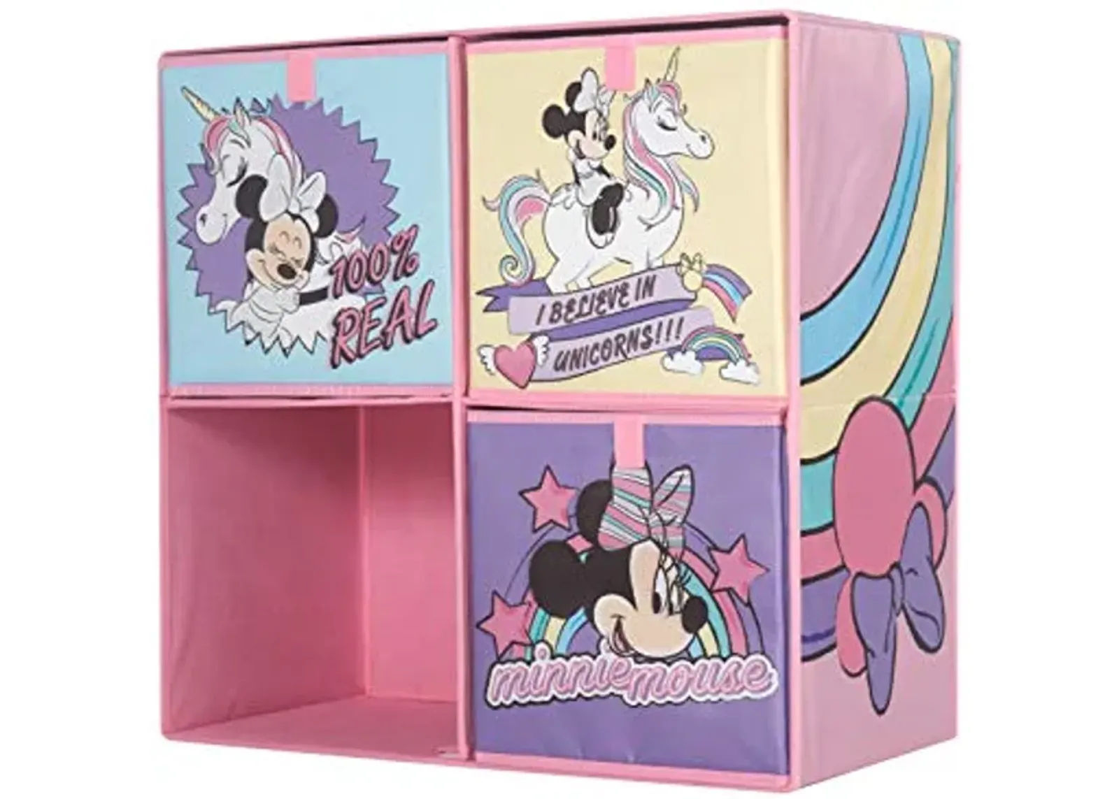 Idea Nuova Disney Minnie Mouse Collapsible Soft Storage Cubby with 3 Collapsible Cubes