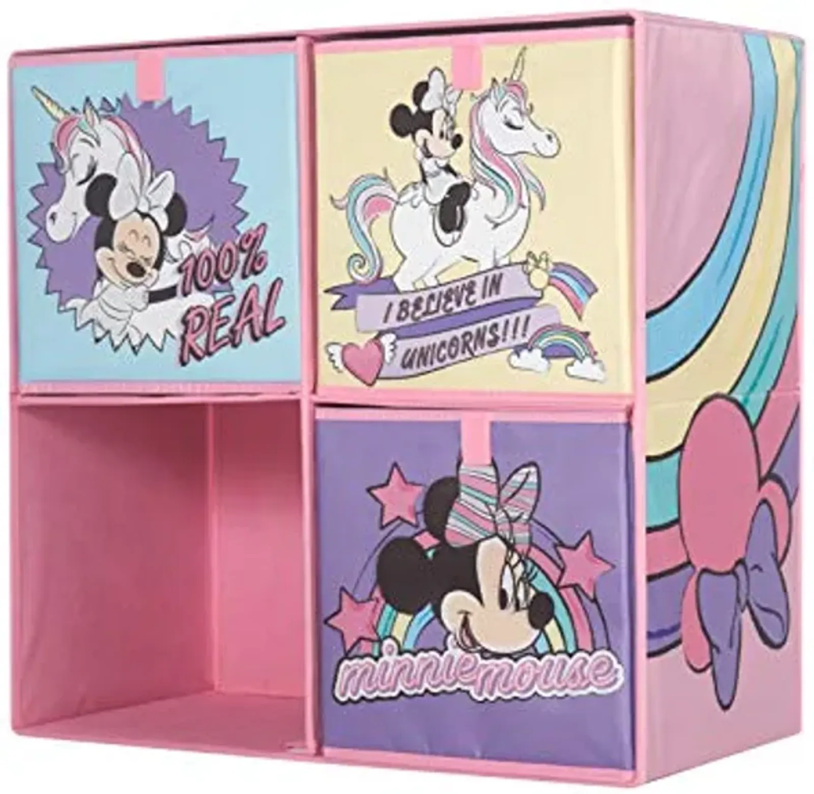 Idea Nuova Disney Minnie Mouse Collapsible Soft Storage Cubby with 3 Collapsible Cubes