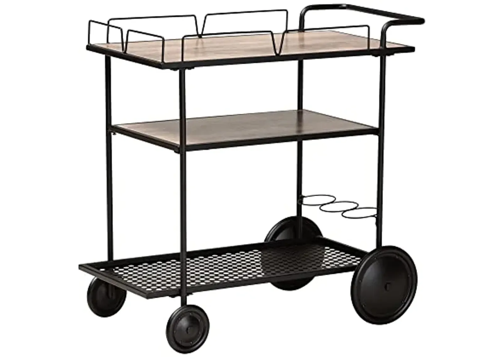 Baxton Studio Huntley Modern Industrial Walnut Brown Finished Wood and Black Metal Mobile Wine Cart