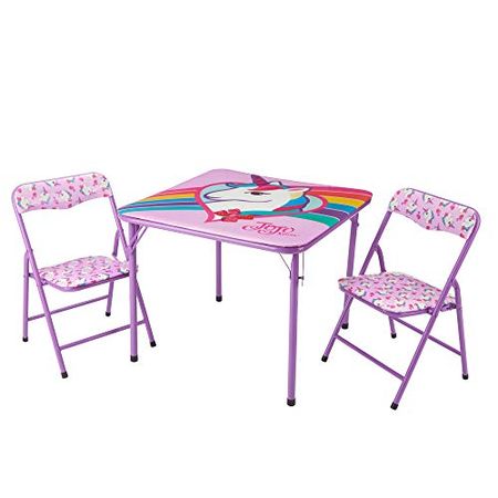 Idea Nuova JoJo Nickelodeon Siwa 3Piece Table & Chair Set with 2 Folding Chairs & 1 Table, Ages 3+ & JoJo Siwa Collapsible Children’s Toy Storage Trunk, Durable with Lid, Pink
