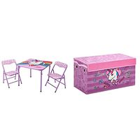Idea Nuova JoJo Nickelodeon Siwa 3Piece Table & Chair Set with 2 Folding Chairs & 1 Table, Ages 3+ & JoJo Siwa Collapsible Children’s Toy Storage Trunk, Durable with Lid, Pink