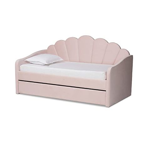 Baxton Studio Timila Pink Velvet Full Size Daybed with Trundle