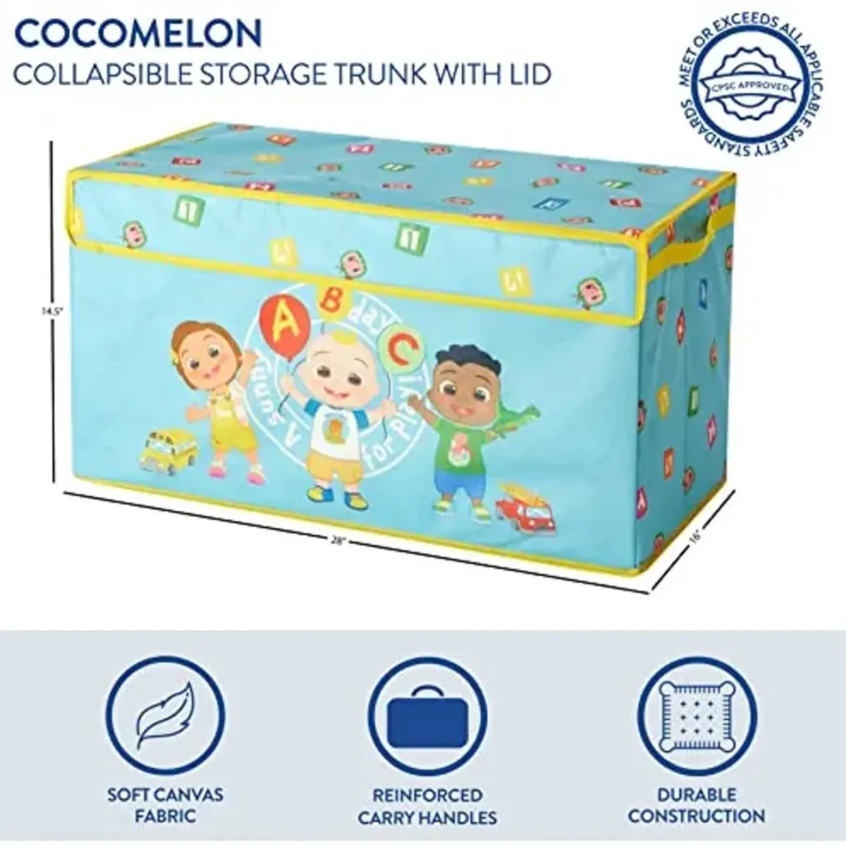 Idea Nuova Cocomelon Collapsible Children’s Toy Storage Trunk, Durable with Lid