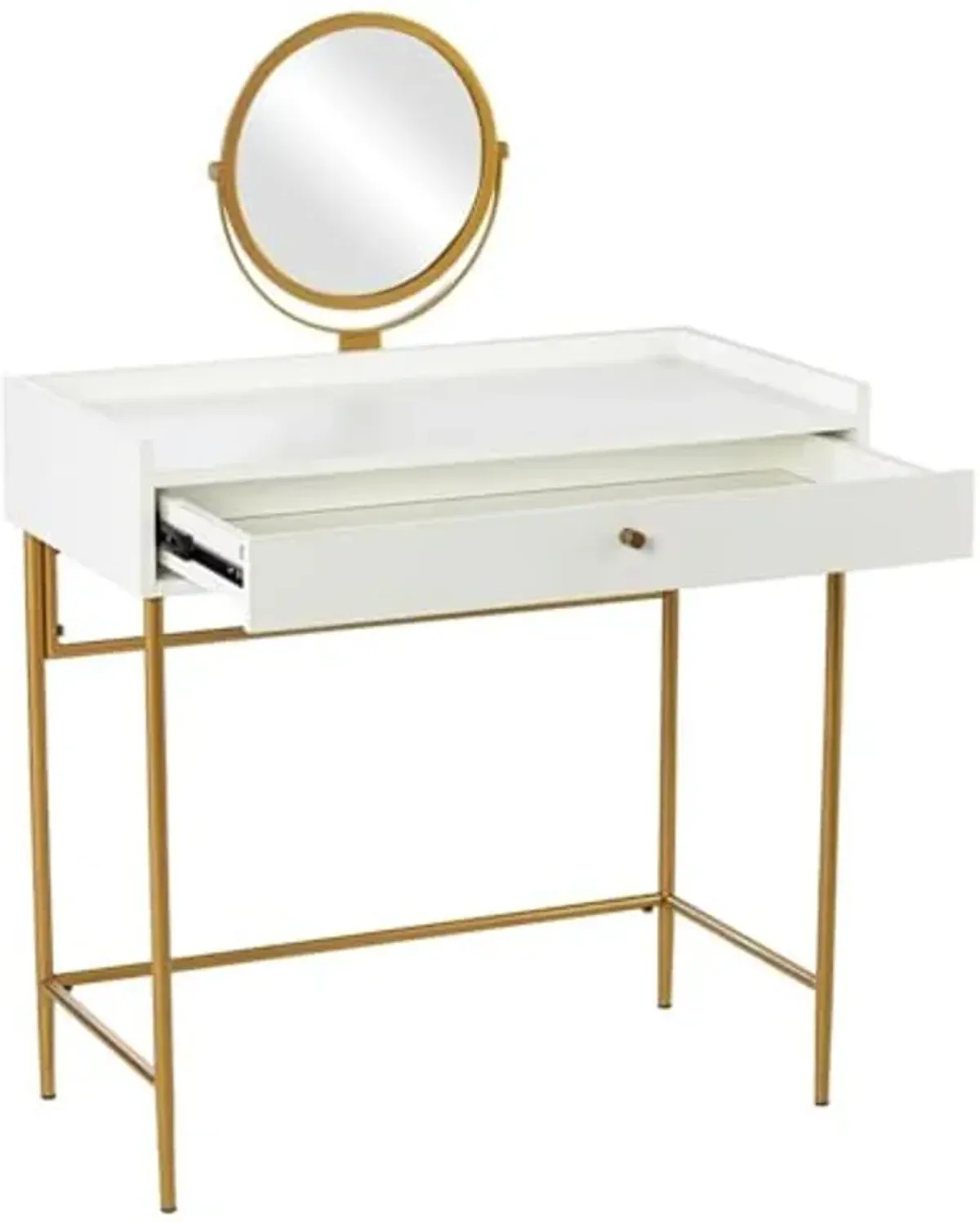 SEI Furniture Derald Vanity Table w/Round Mirror and Storage, White