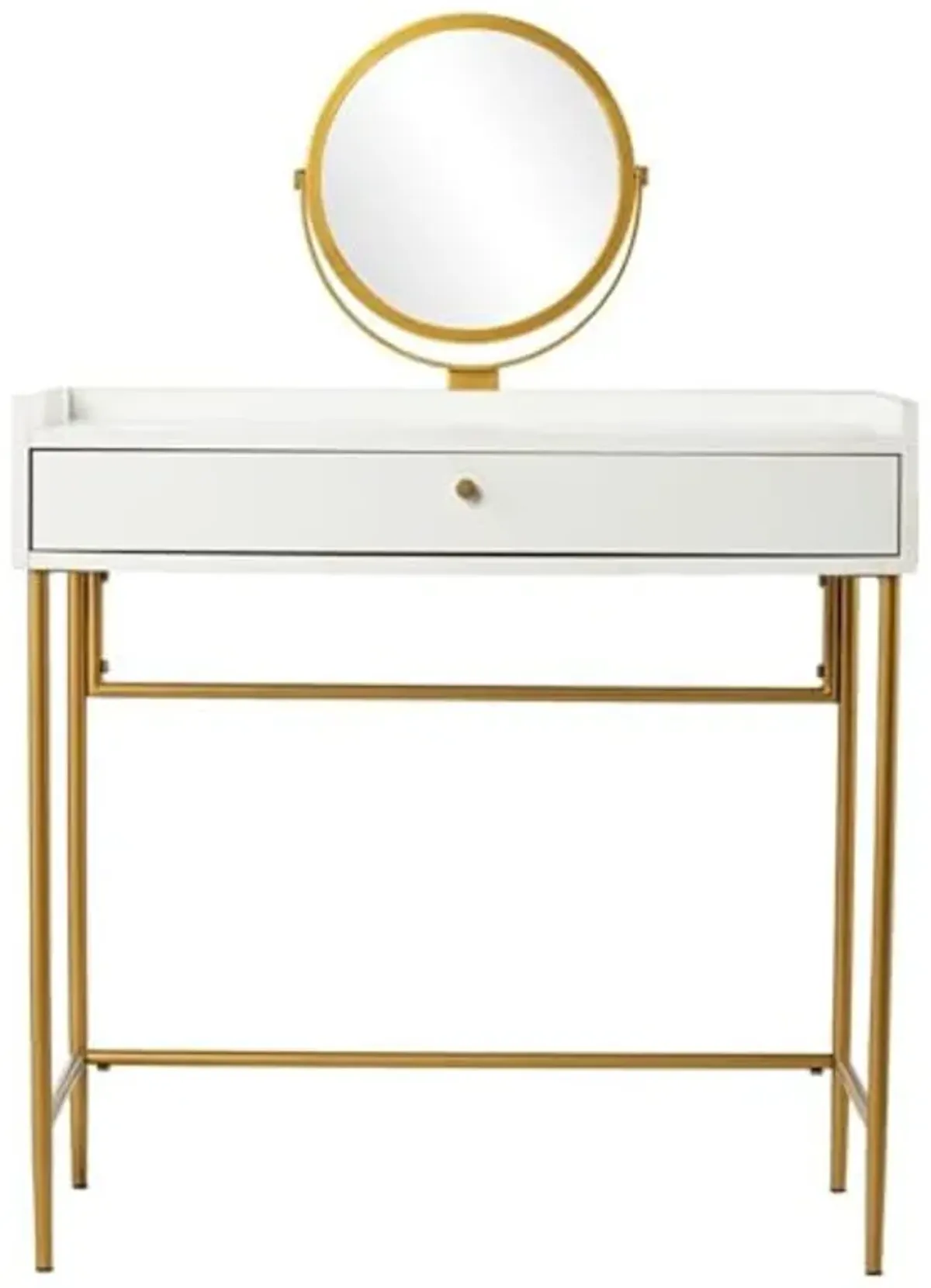 SEI Furniture Derald Vanity Table w/Round Mirror and Storage, White