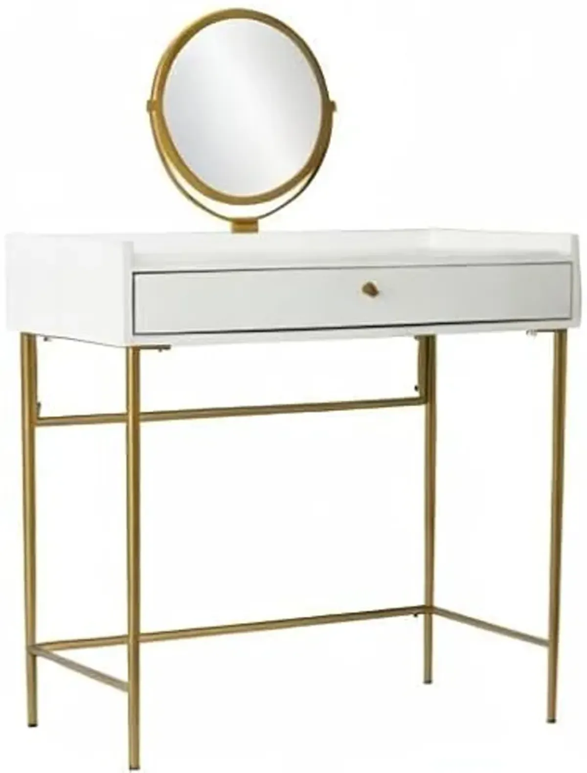 SEI Furniture Derald Vanity Table w/Round Mirror and Storage, White