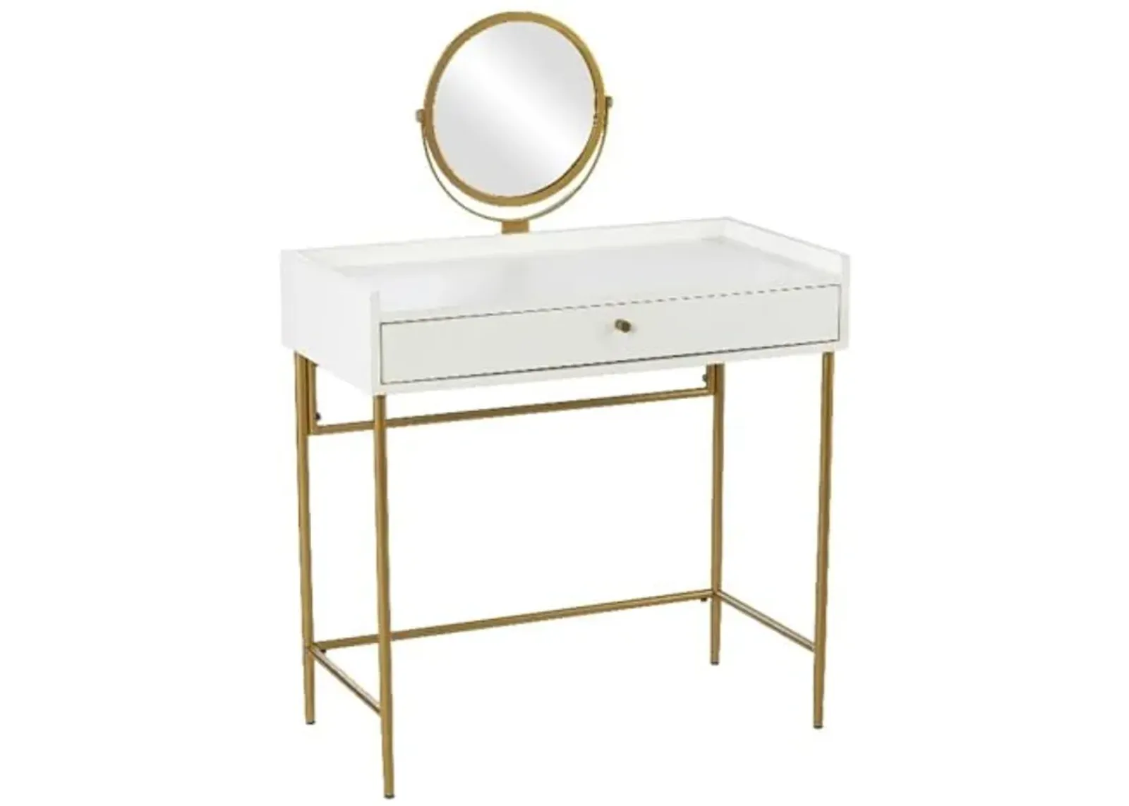 SEI Furniture Derald Vanity Table w/Round Mirror and Storage, White