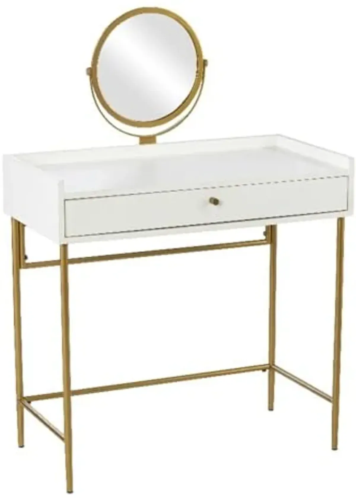 SEI Furniture Derald Vanity Table w/Round Mirror and Storage, White