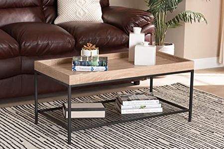 Baxton Studio Overton Oak Brown Finished Wood and Black Metal Coffee Table