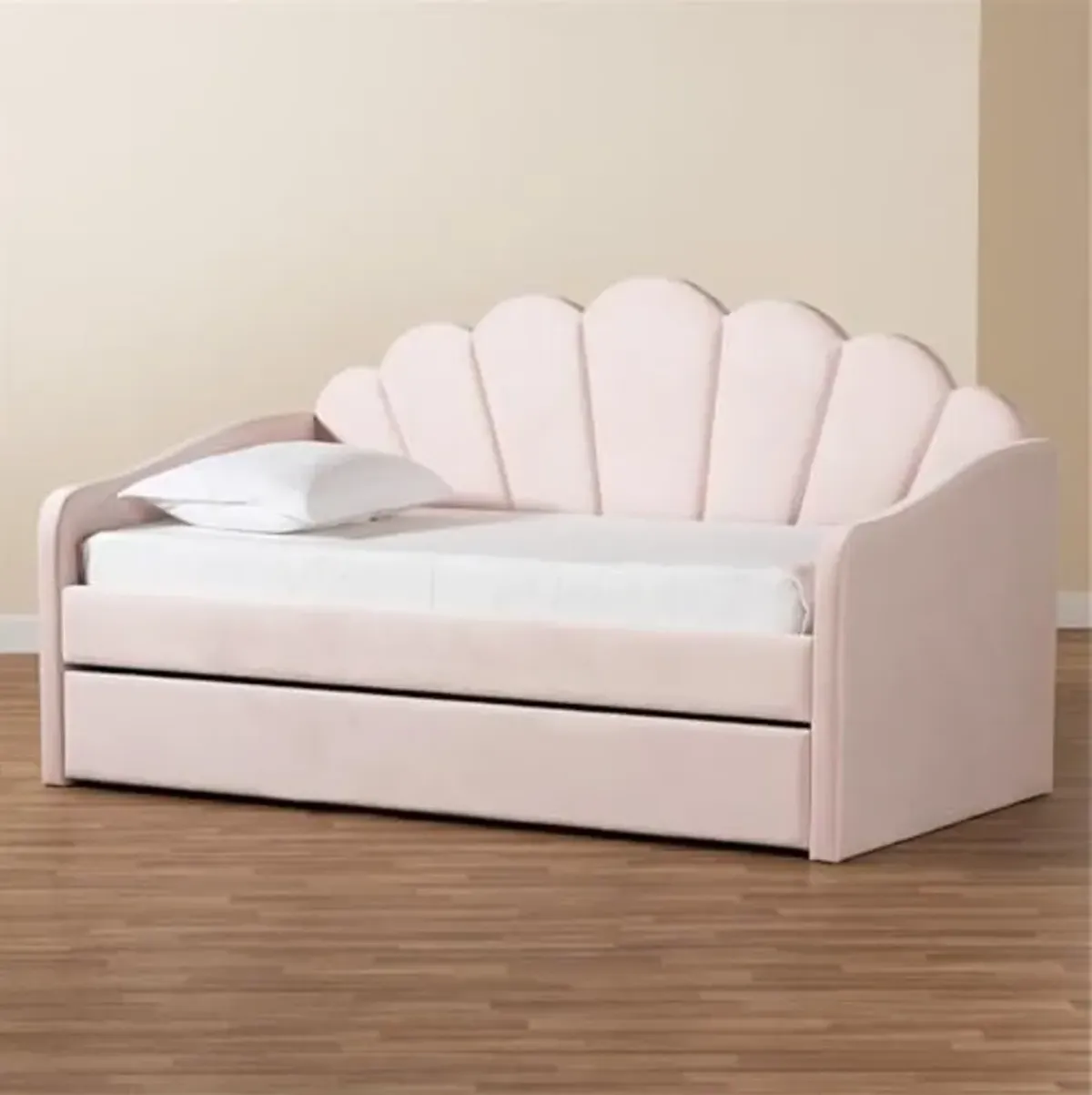 Baxton Studio Timila Modern and Contemporary Light Pink Velvet Fabric Upholstered Twin Size Daybed with Trundle