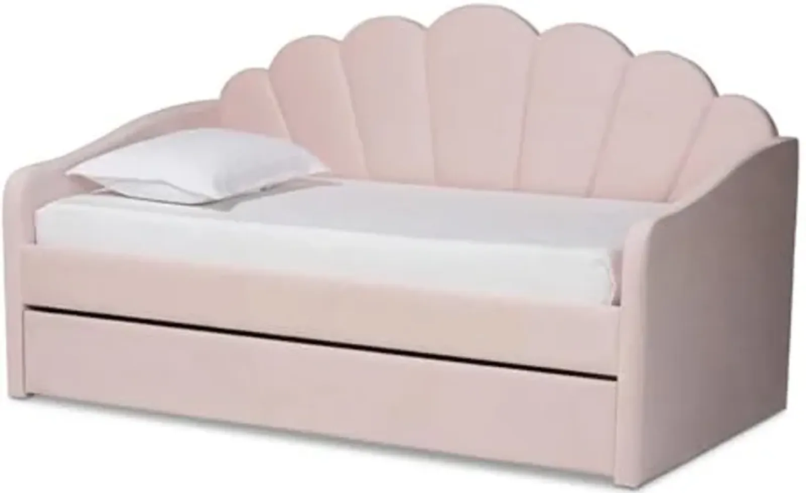 Baxton Studio Timila Modern and Contemporary Light Pink Velvet Fabric Upholstered Twin Size Daybed with Trundle