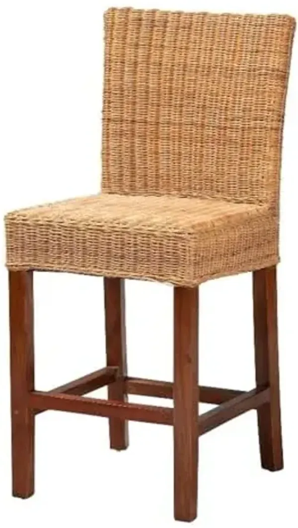 Baxton Studio Racquel Modern Bohemian Natural Rattan and Mahogany Wood Counter Stool