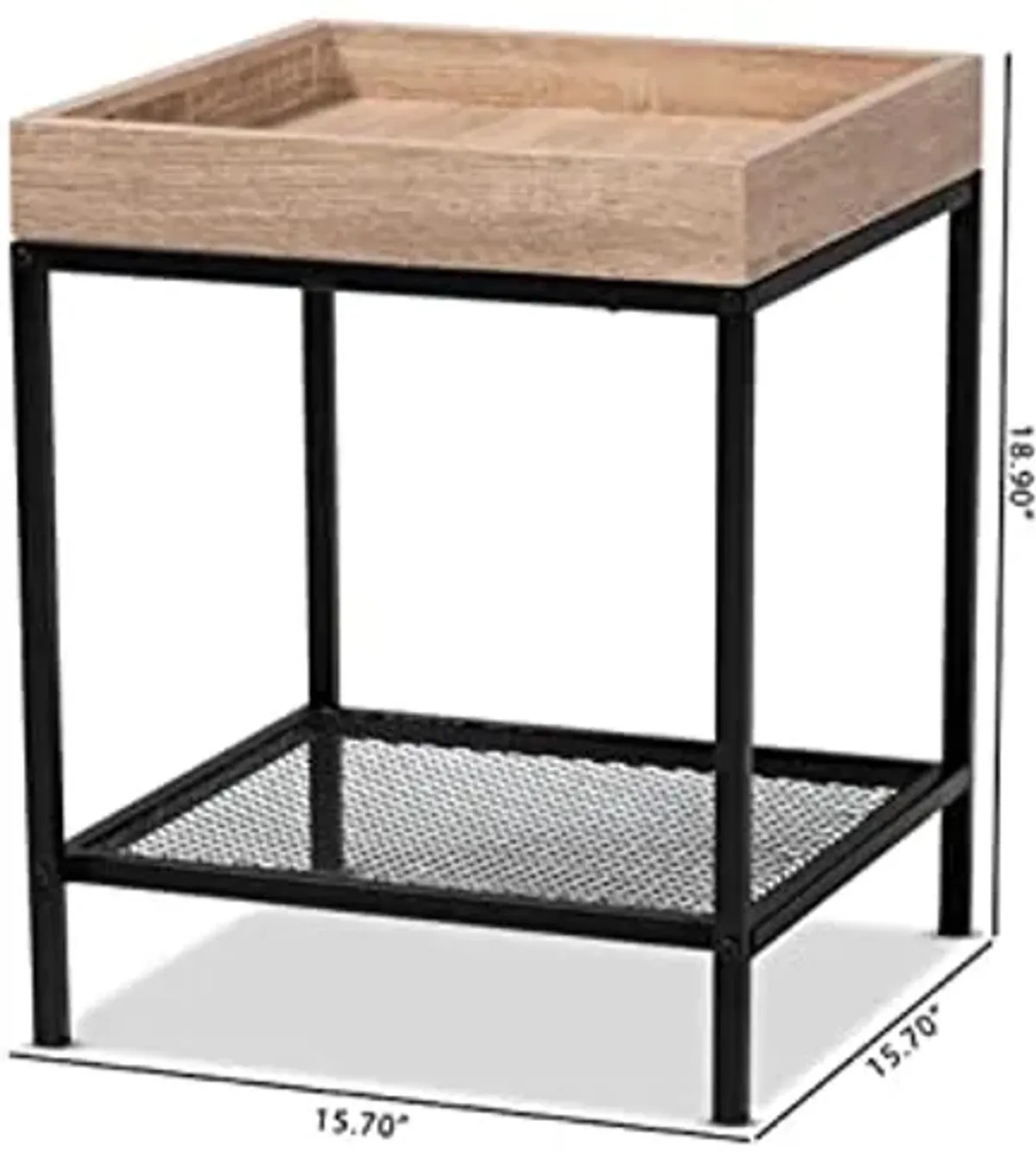 Baxton Studio Overton Modern Industrial Oak Brown Finished Wood and Black Metal End Table