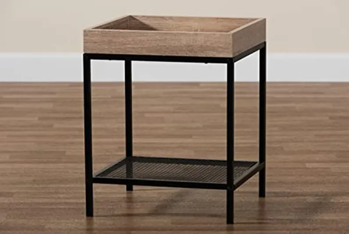 Baxton Studio Overton Modern Industrial Oak Brown Finished Wood and Black Metal End Table