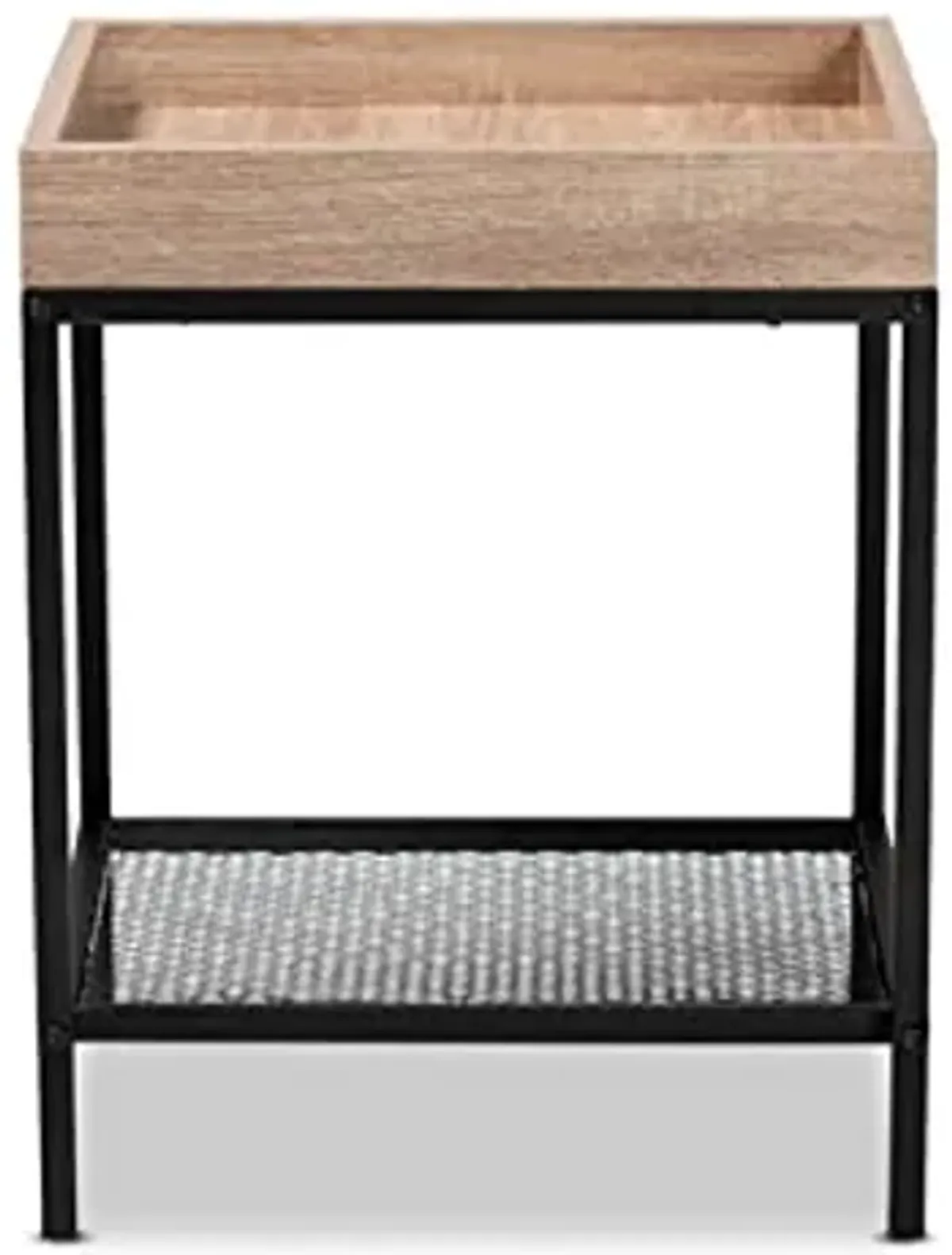 Baxton Studio Overton Modern Industrial Oak Brown Finished Wood and Black Metal End Table