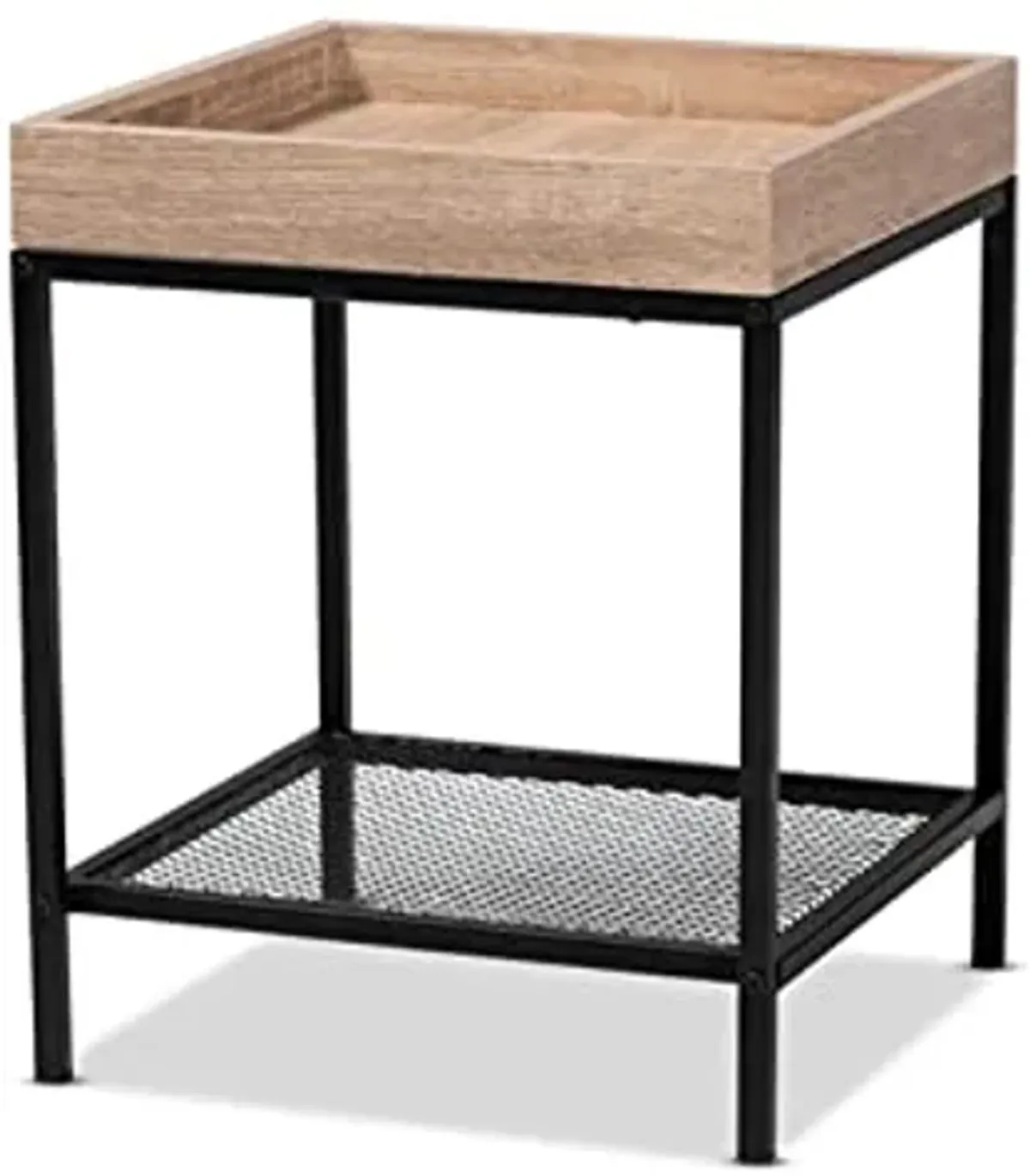 Baxton Studio Overton Modern Industrial Oak Brown Finished Wood and Black Metal End Table