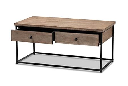 Baxton Studio Roderick Oak Finished Wood and Black Metal 2-Drawer Coffee Table