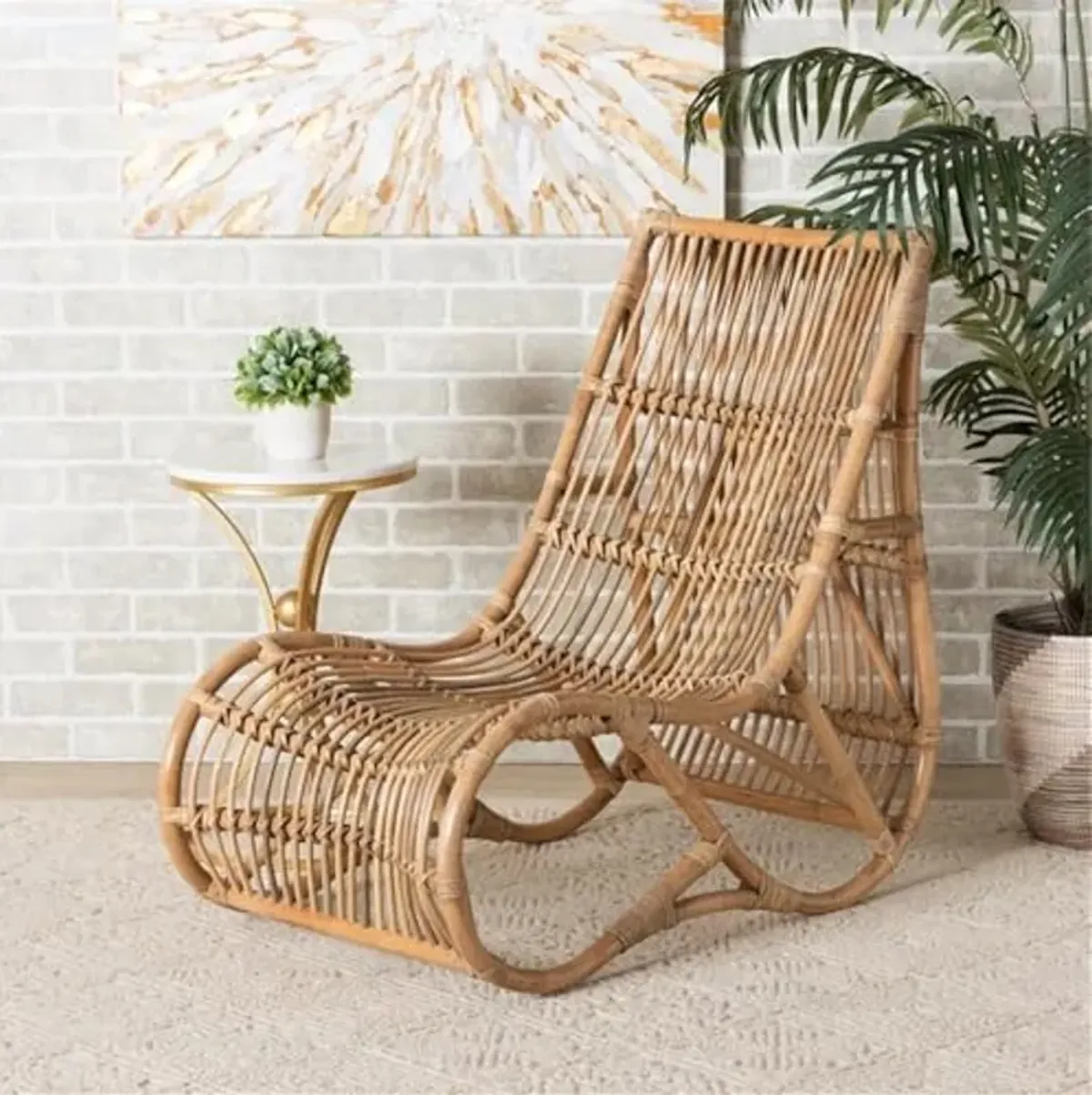 Baxton Studio Genera Modern Bohemian Natural Rattan Lounge Chair