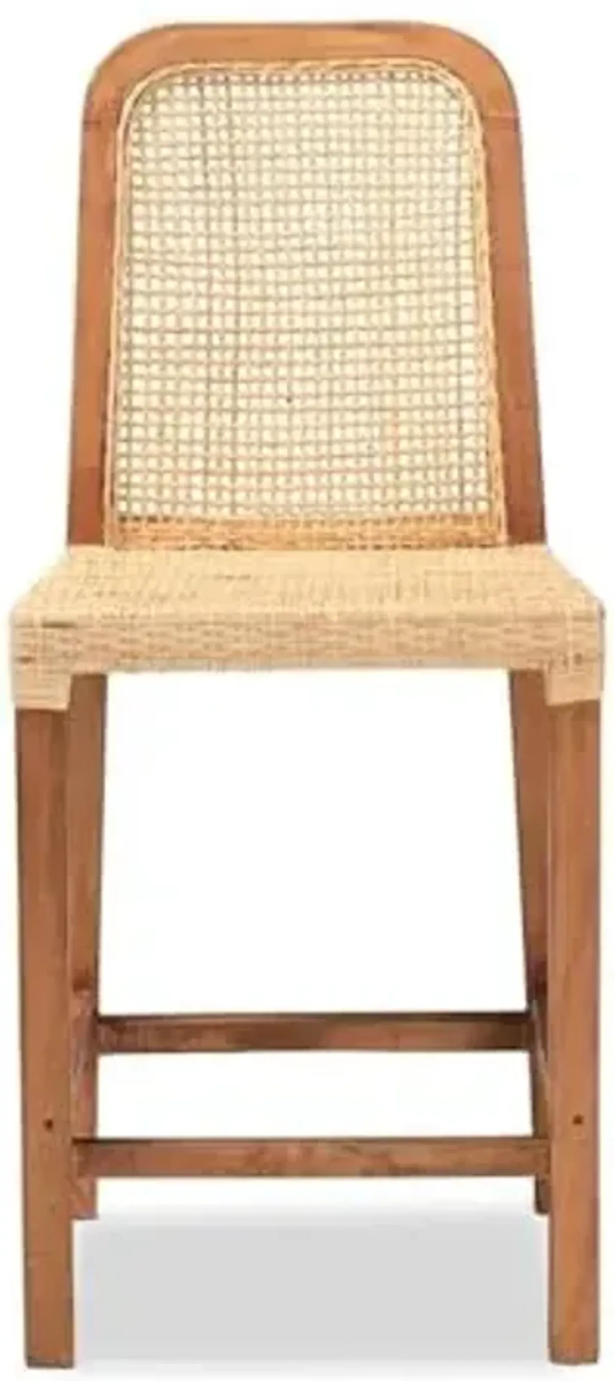 Baxton Studio Caspia Mid-Century Modern Walnut Brown Finished Wood and Natural Rattan Counter Stool