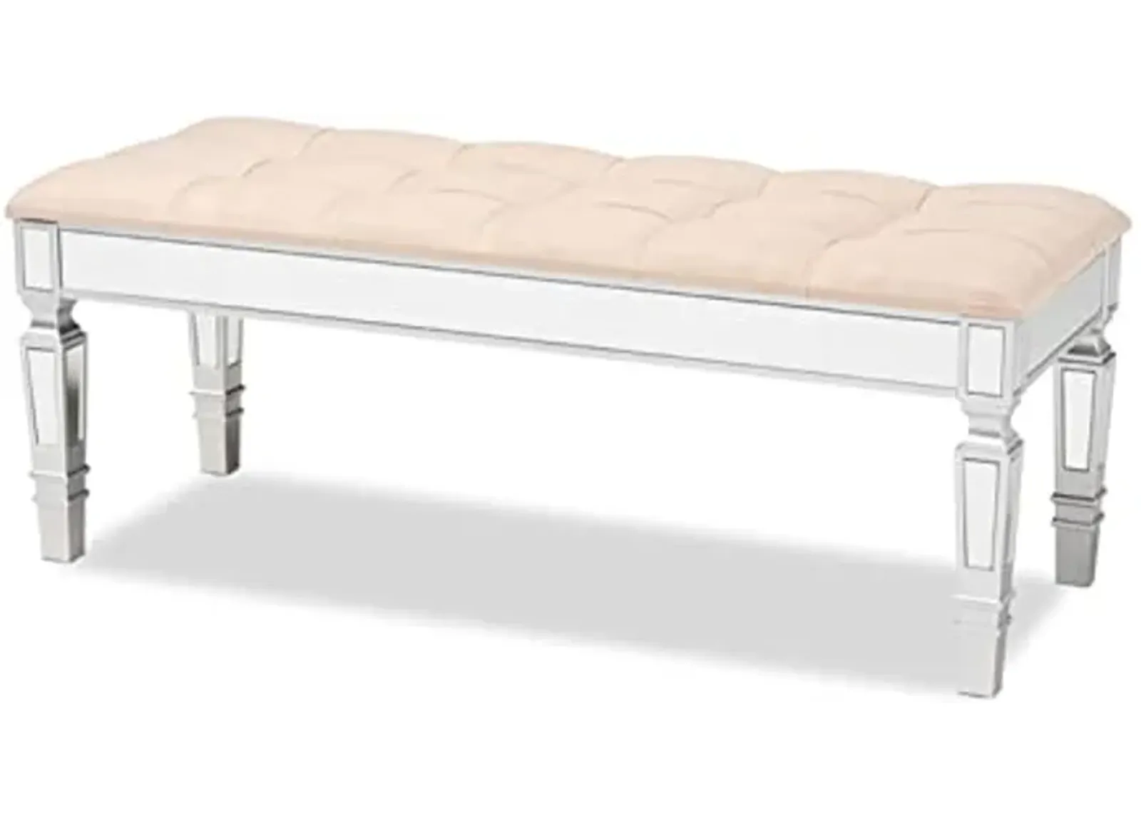 Baxton Studio Hedia Contemporary Glam and Luxe Beige Fabric Upholstered and Silver Finished Wood Accent Bench