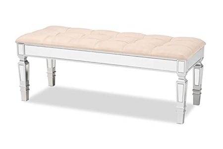 Baxton Studio Hedia Beige Fabric and Silver Wood Accent Bench