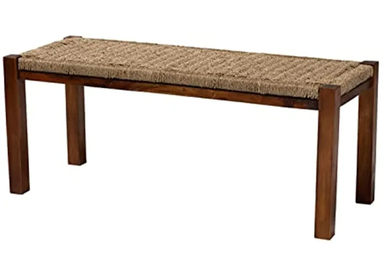 Baxton Studio Hermes Mid-Century Modern Transitional Natural Seagrass and Mahogany Wood Bench