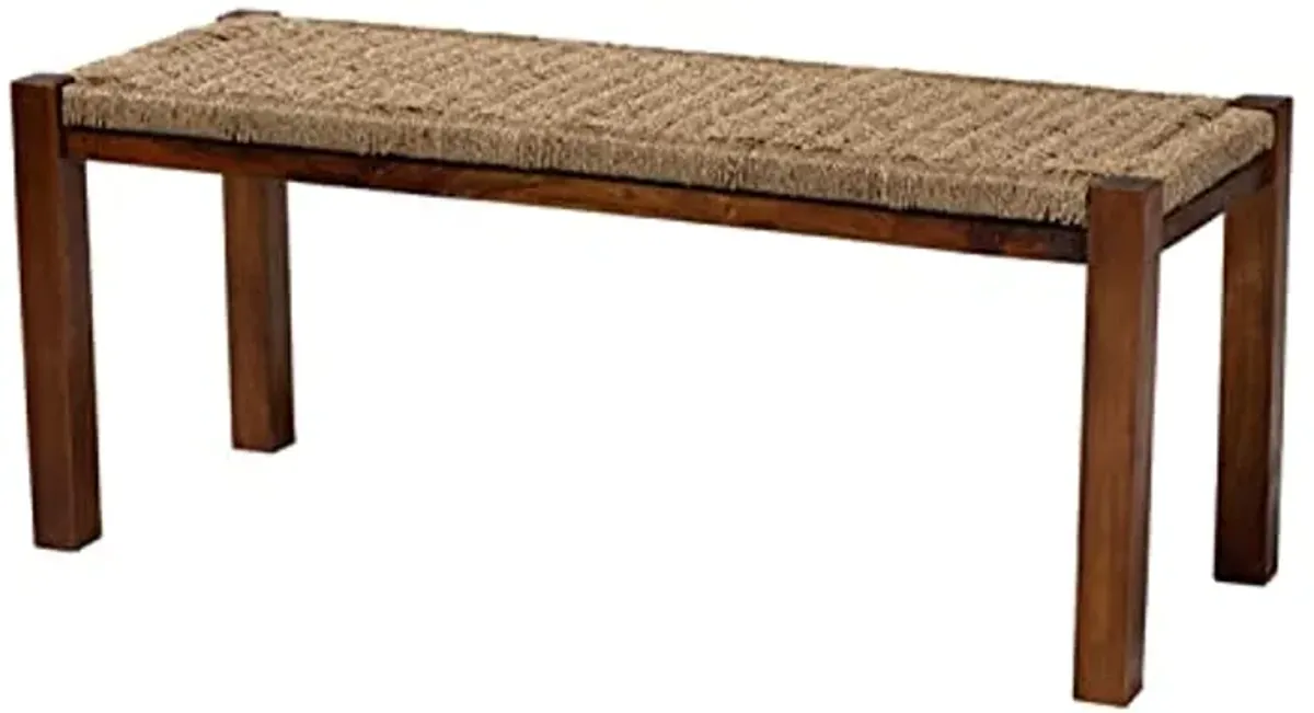 Baxton Studio Hermes Mid-Century Modern Transitional Natural Seagrass and Mahogany Wood Bench