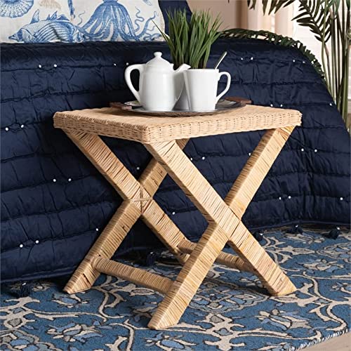 Baxton Studio Farica Modern Bohemian Natural Rattan and Mahogany Accent Bench