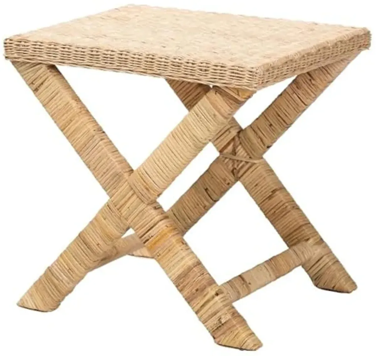 Baxton Studio Farica Modern Bohemian Natural Rattan and Mahogany Accent Bench