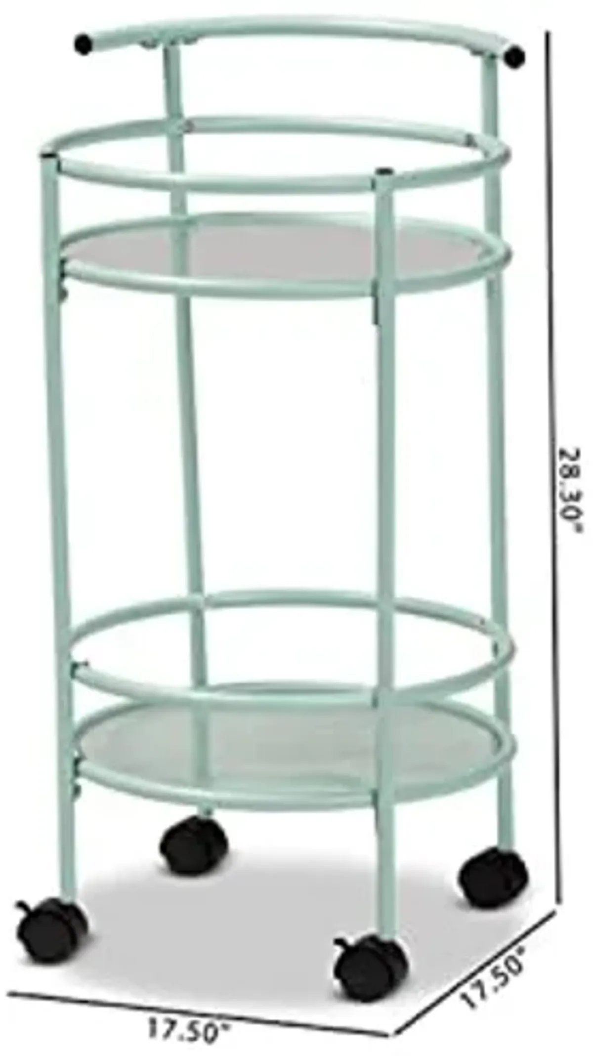 Baxton Studio Newell Mid-Century Modern Mint Green Finished Metal 2-Tier Kitchen Cart