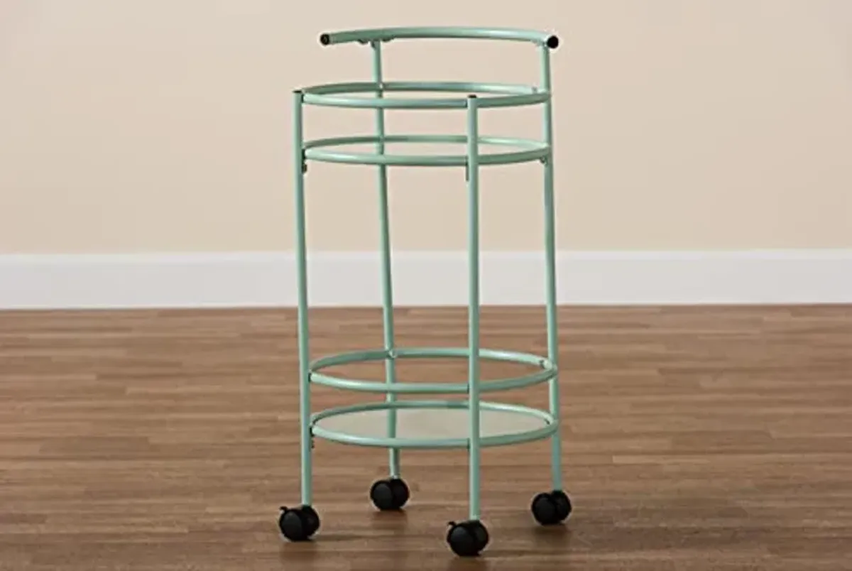 Baxton Studio Newell Mid-Century Modern Mint Green Finished Metal 2-Tier Kitchen Cart