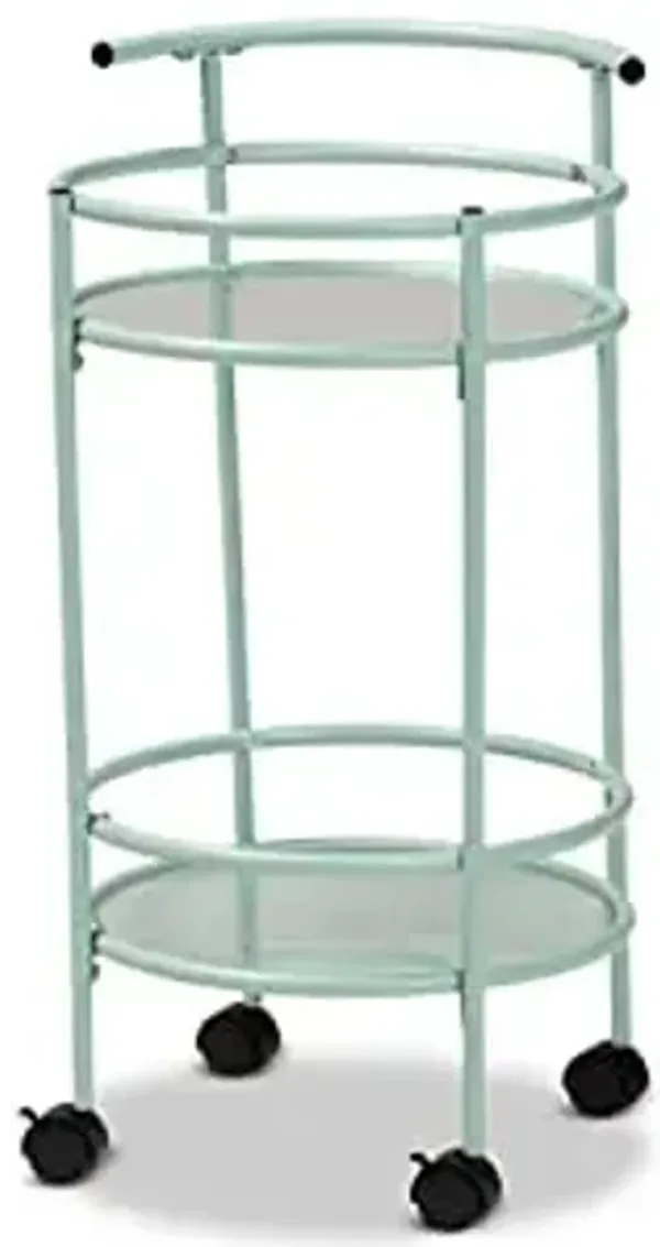 Baxton Studio Newell Mid-Century Modern Green Finished Metal 2-Tier Kitchen Cart