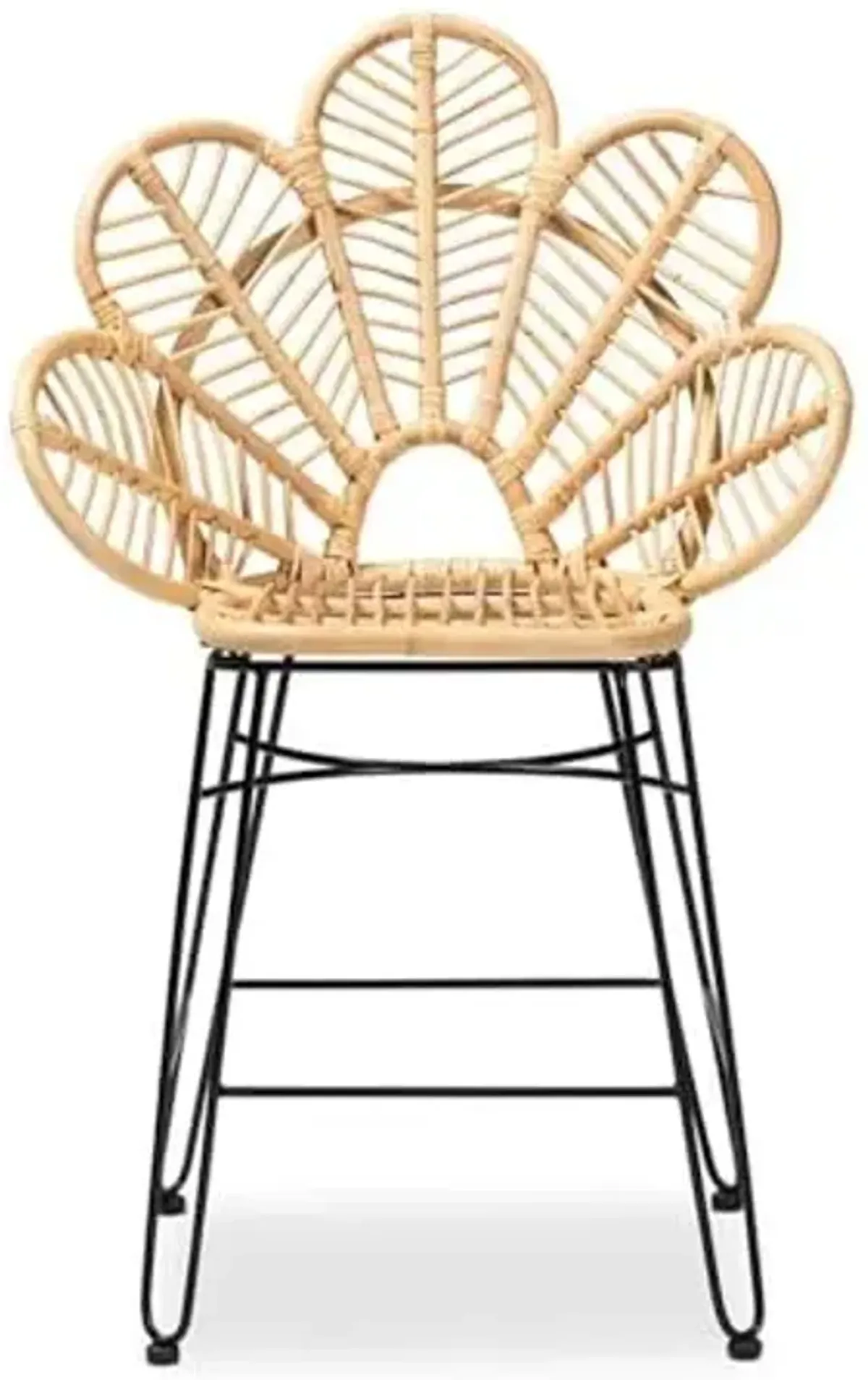 Baxton Studio Garan Modern Bohemian Natural Brown Rattan and Black Metal Counter Stool