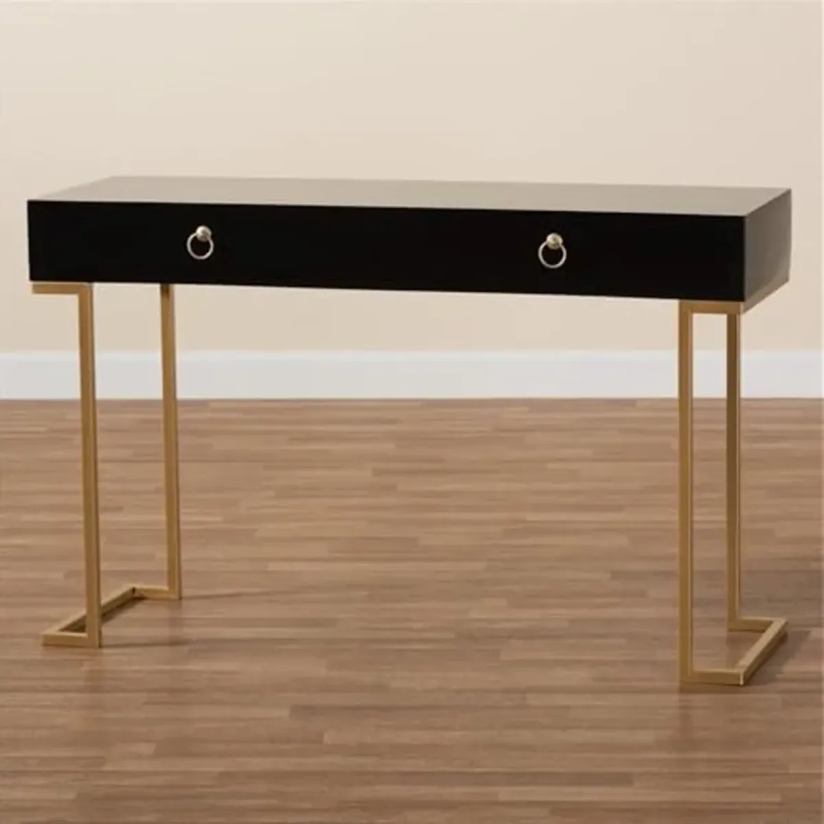 Baxton Studio Beagan Modern and Contemporary Black Finished Wood and Gold Metal 2-Drawer Console Table