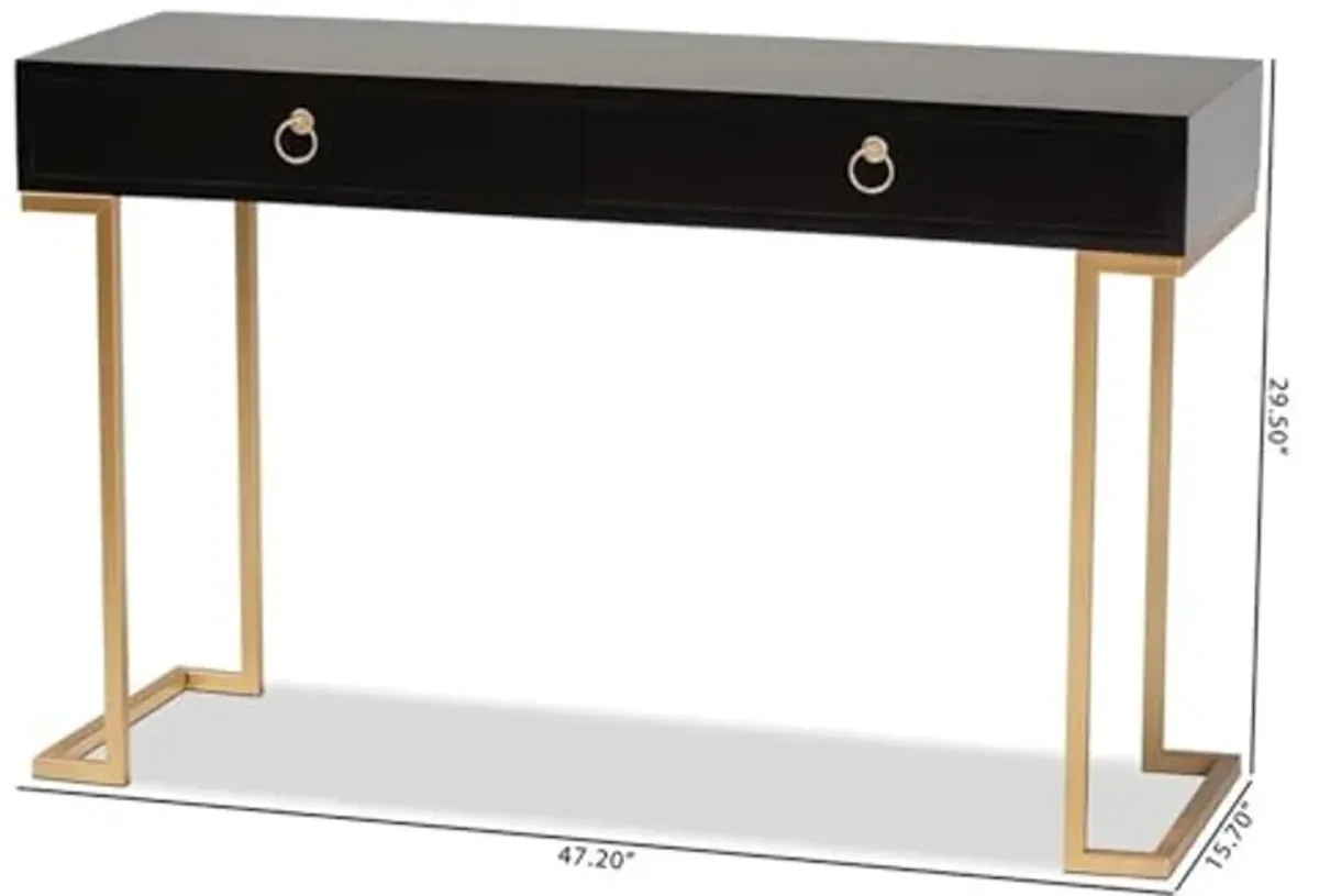 Baxton Studio Beagan Modern and Contemporary Black Finished Wood and Gold Metal 2-Drawer Console Table