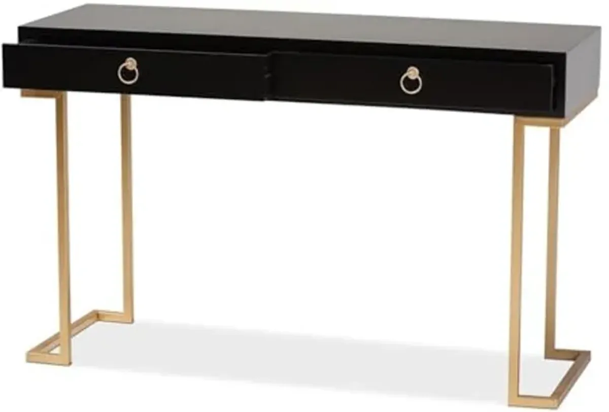 Baxton Studio Beagan Modern and Contemporary Black Finished Wood and Gold Metal 2-Drawer Console Table