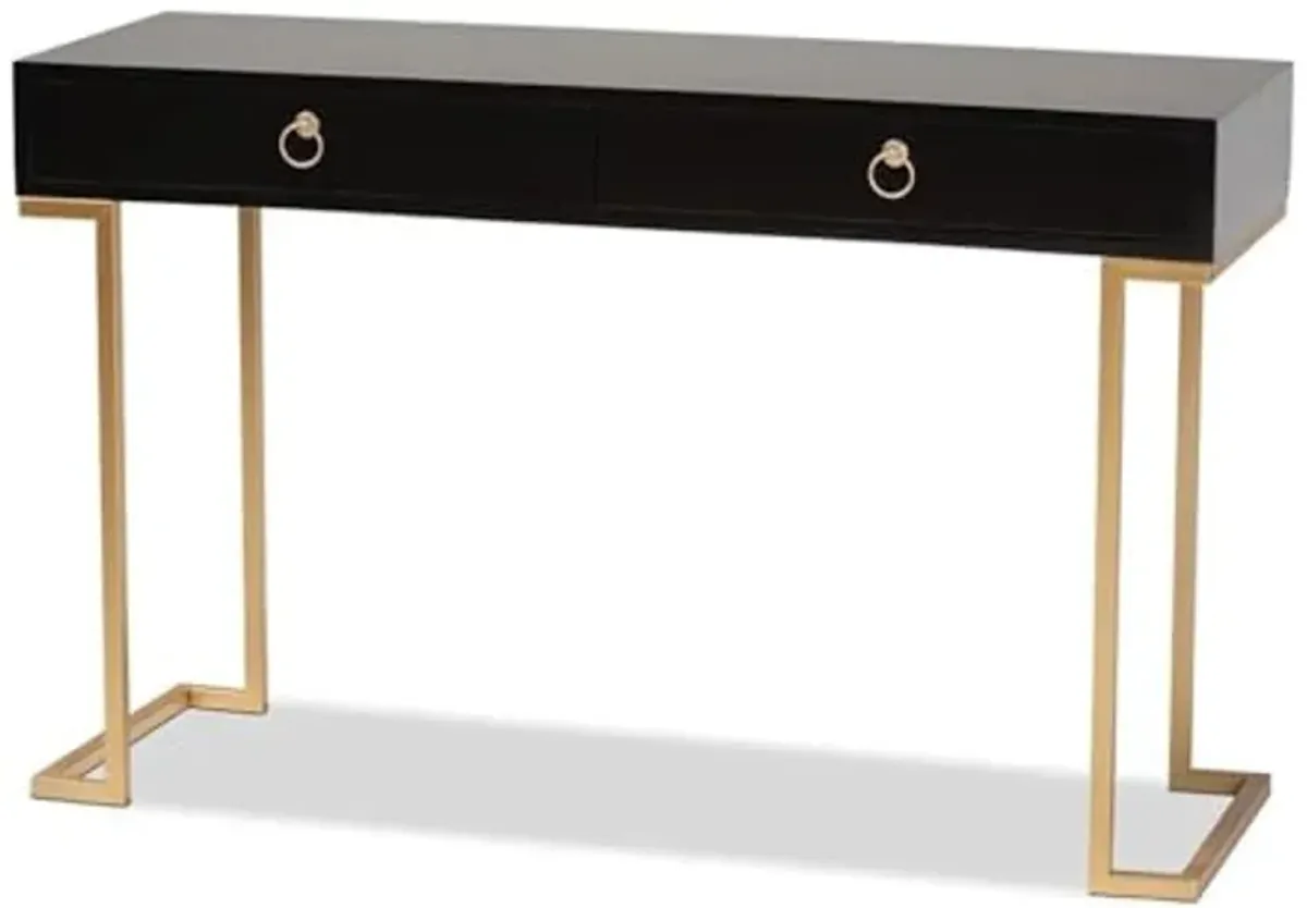 Baxton Studio Beagan Modern and Contemporary Black Finished Wood and Gold Metal 2-Drawer Console Table