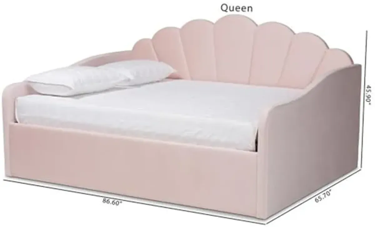 Baxton Studio Timila Modern and Contemporary Light Pink Velvet Fabric Upholstered Queen Size Daybed