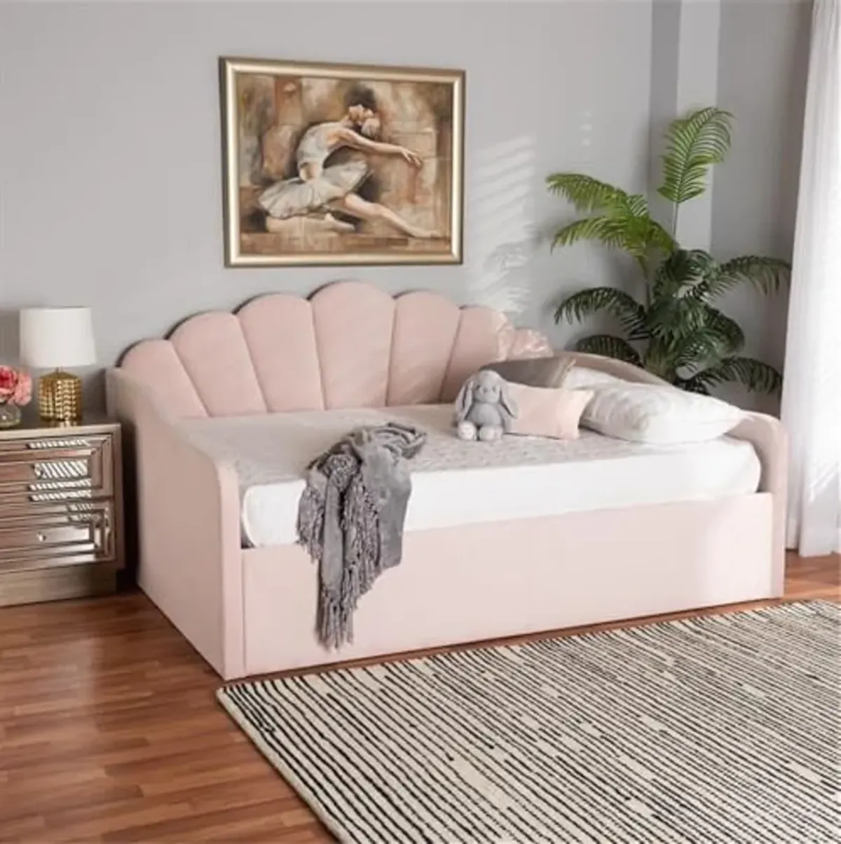 Baxton Studio Timila Modern and Contemporary Light Pink Velvet Fabric Upholstered Queen Size Daybed