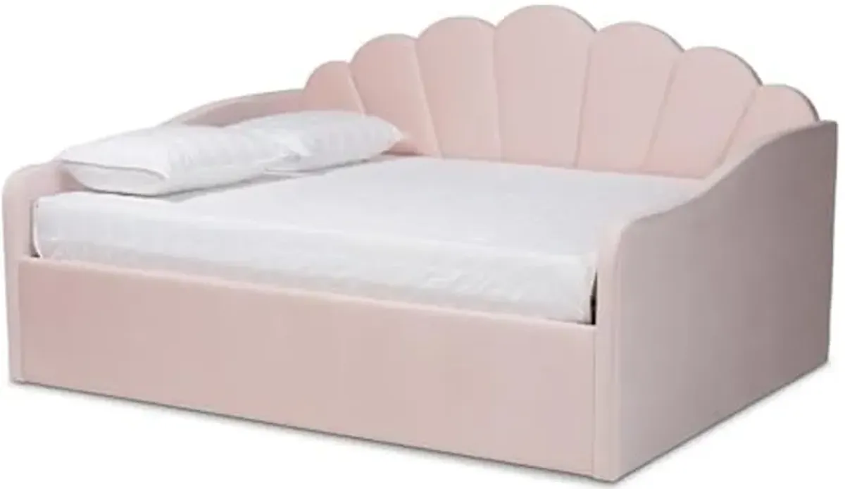 Baxton Studio Timila Modern and Contemporary Light Pink Velvet Fabric Upholstered Queen Size Daybed