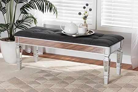 Baxton Studio Hedia Gray Fabric and Silver Wood Accent Bench