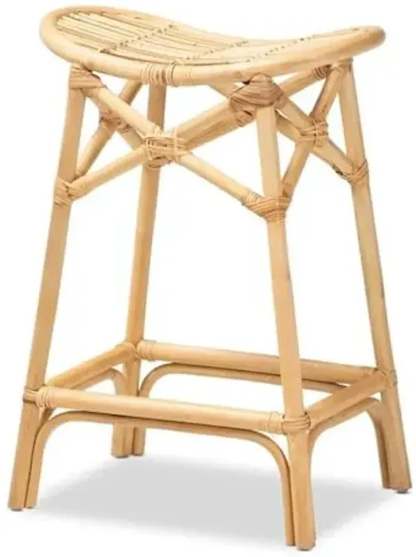 Baxton Studio Elgon Modern Bohemian Natural Brown Rattan Counter Stool