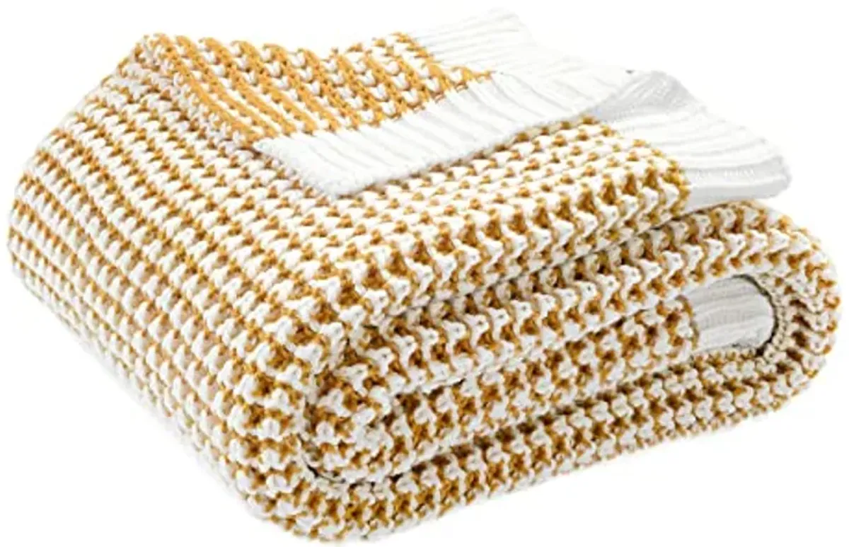 Lush Decor Chic and Soft Knitted Throw Blanket, 60" x 50", Yellow