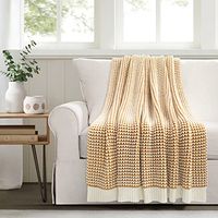 Lush Decor Chic and Soft Knitted Throw Blanket, 60" x 50", Yellow